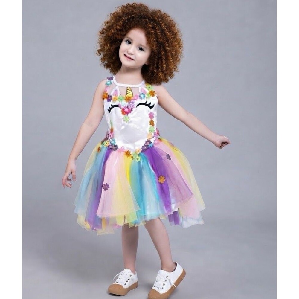 Spooktacular Creations Unicorn Dress Girl's Size Small Multicolor Flower Tutu..